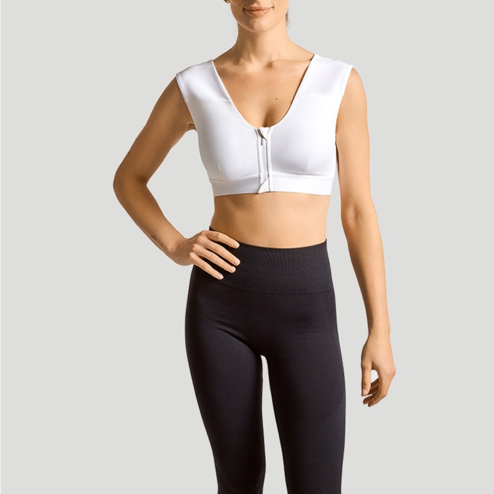 White Zip-Front Sports Bra with Minimal Design